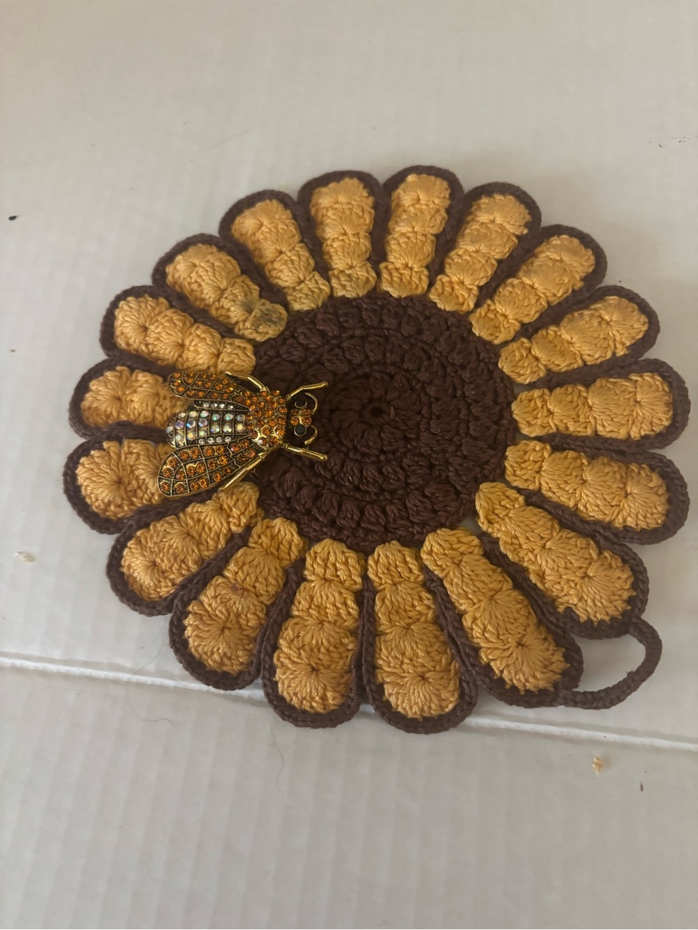 Sunflower Handmade Potholder With Bee Brooch Gift Set